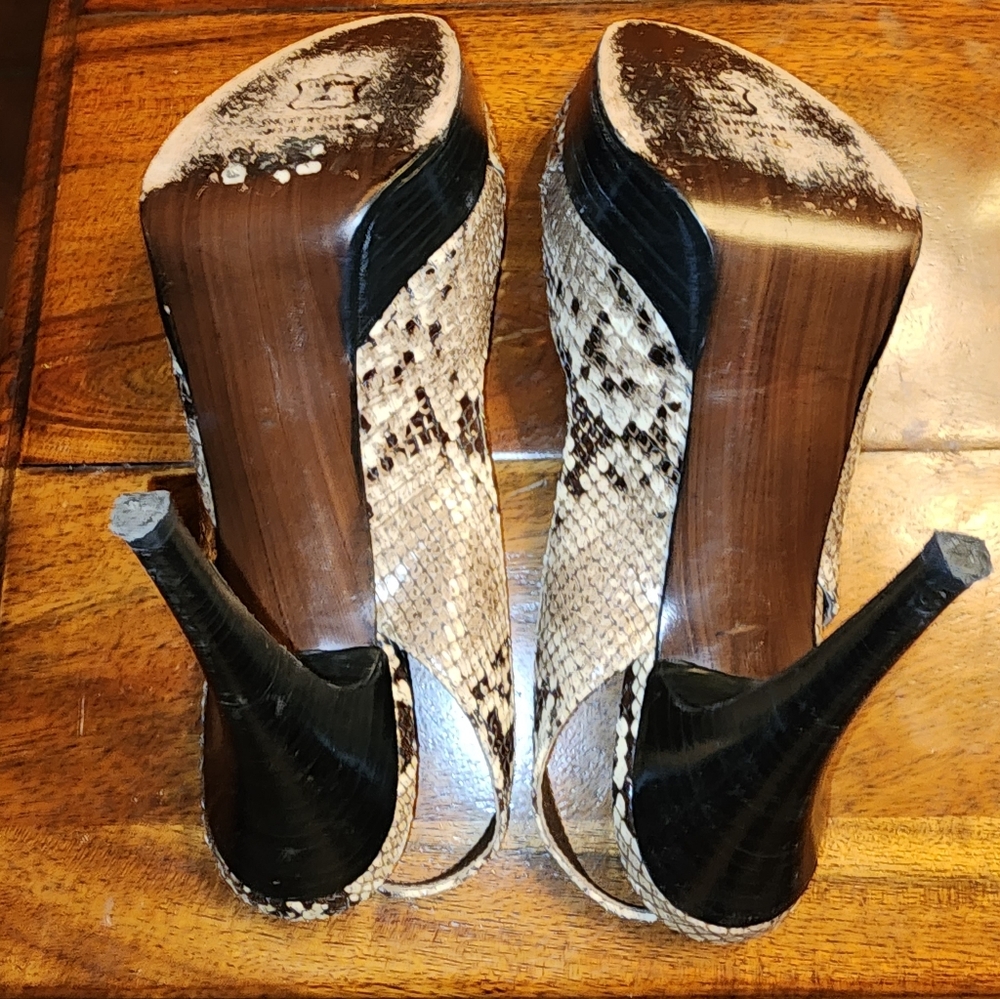 STUART WEITZMAN Genuine Python Leather Peep Toe Slingback Platform Heels Size 10 - Picture 7 of 8